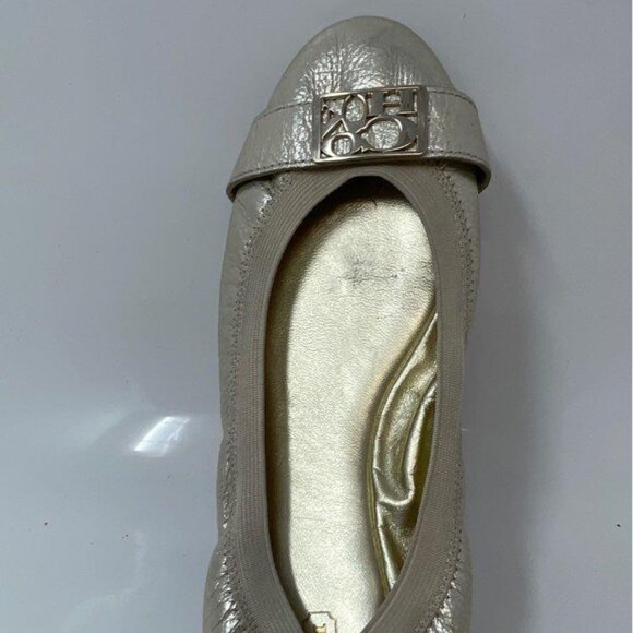 COACH Dora Cuba Gold Crackled Metallic Leather Ballerina Flats Size 9.5 - Picture 5 of 11